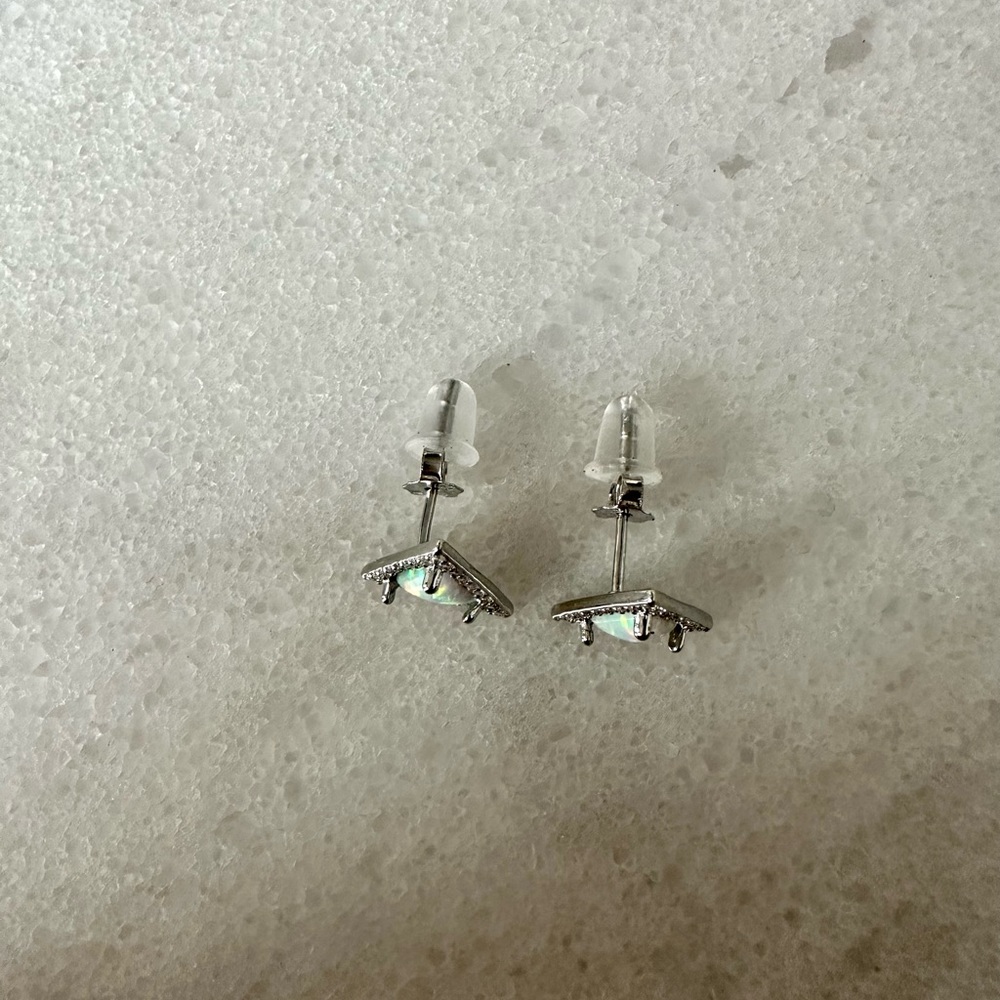 Modern Opal Triangular Sterling Silver Stud Earrings - Picture 5 of 7